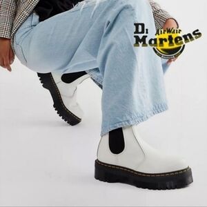 🆕 Dr. Martens 2976 Smooth White Leather Platform Chelsea Boots, Size 7, NWT